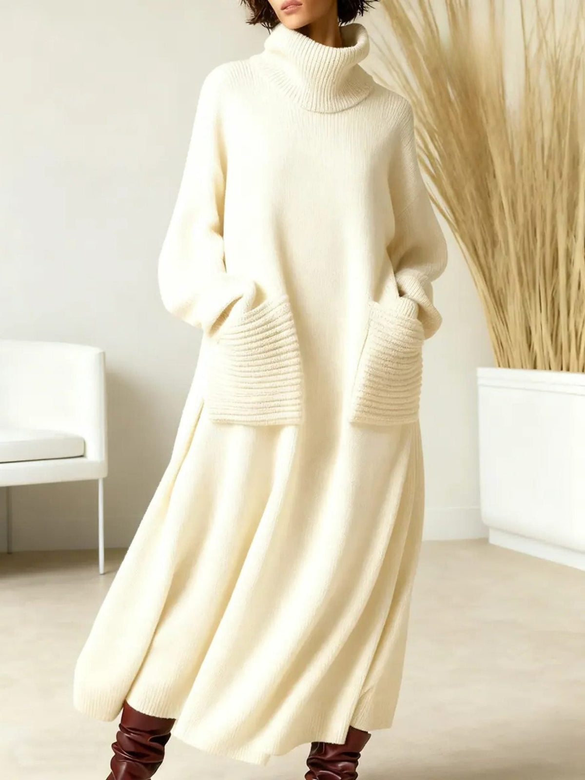 Ulrika ribbed roll-neck maxi sweater dress, view 2