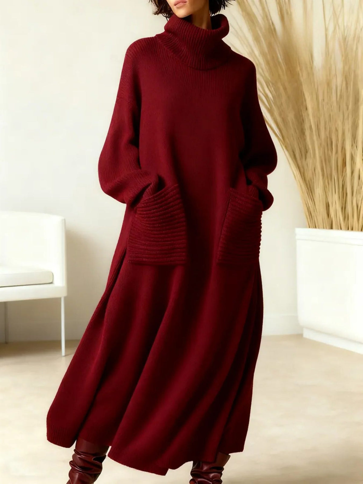 Ulrika ribbed roll-neck maxi sweater dress, view 3