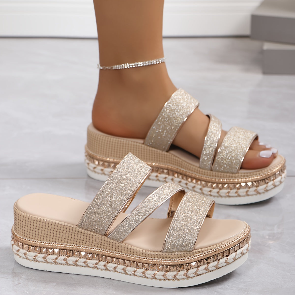 Tatum glitter comfort sandals side view