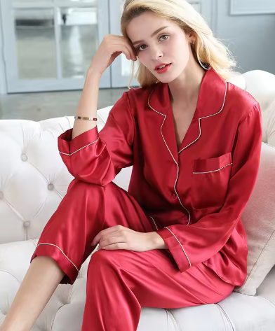 Long sleeve button-down pajama set, side view