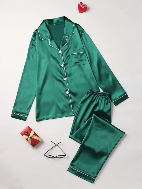 Long sleeve button-down pajama set, back view
