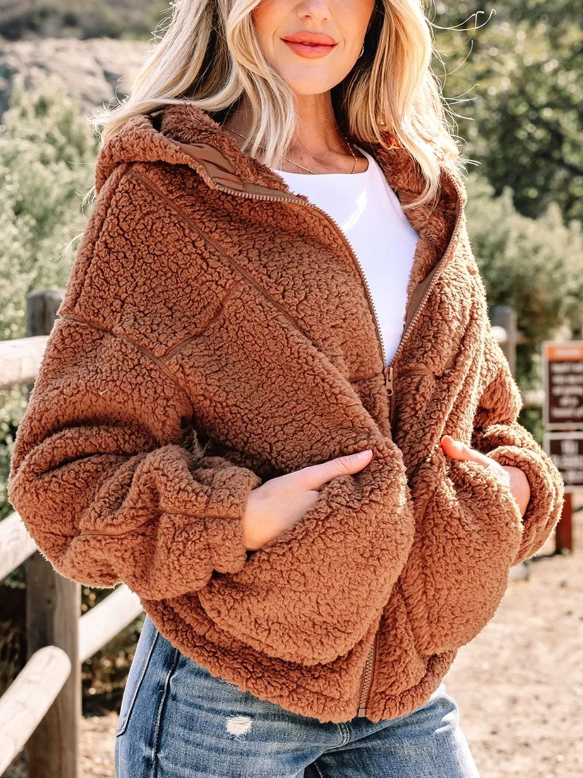 Dulcie oversized teddy zip-up jacket, view 3