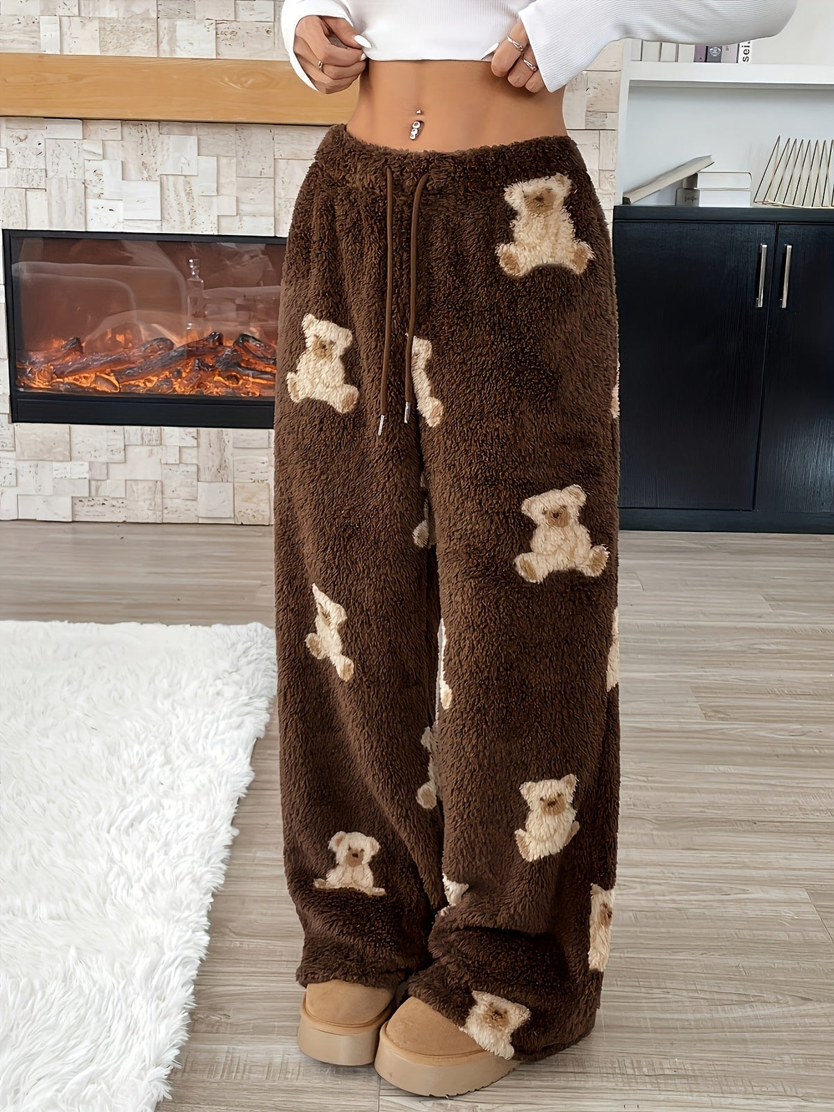 Ilse teddy-print wide-leg lounge pants for women