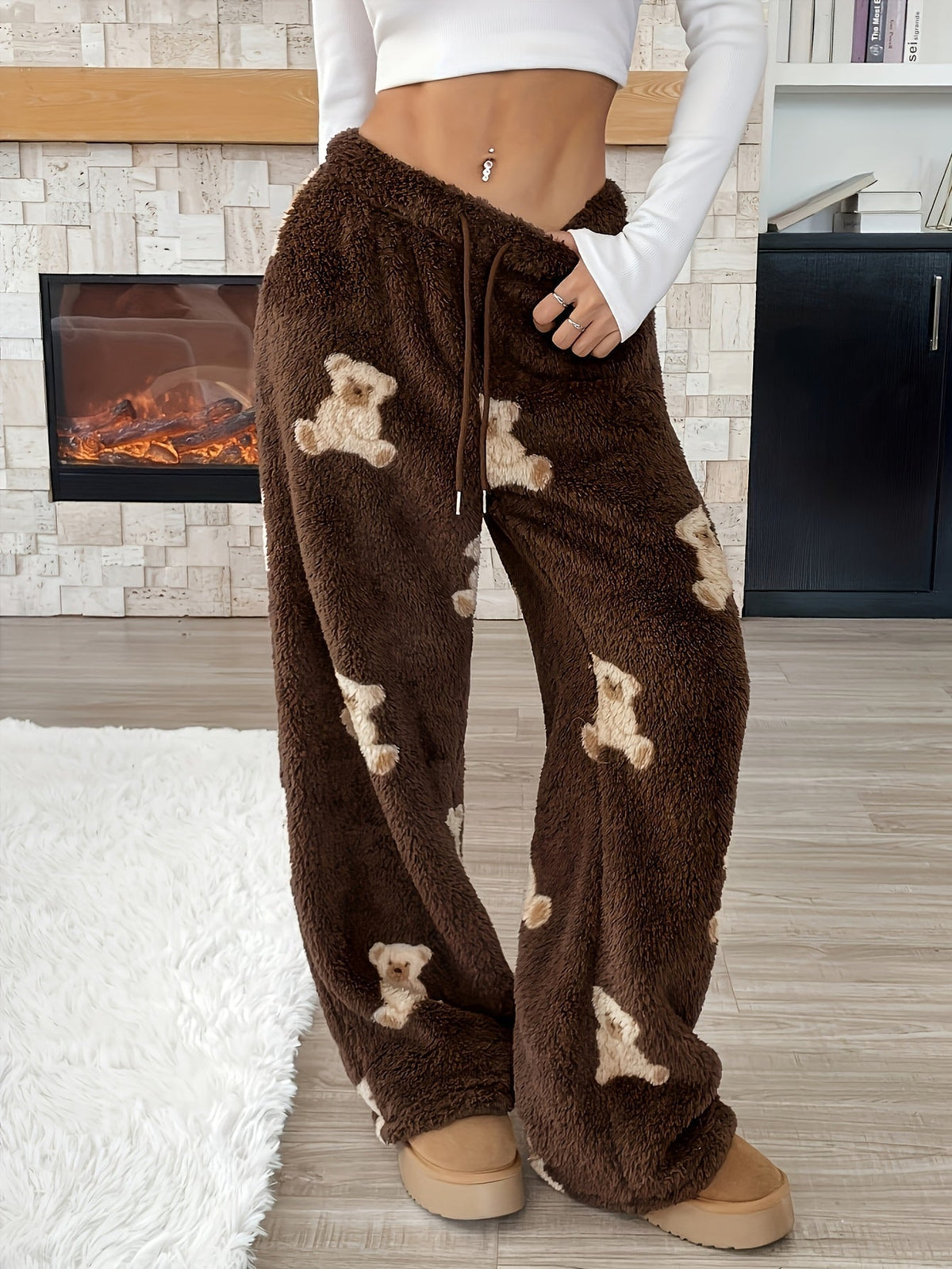 Ilse teddy-print wide-leg lounge pants, view 2