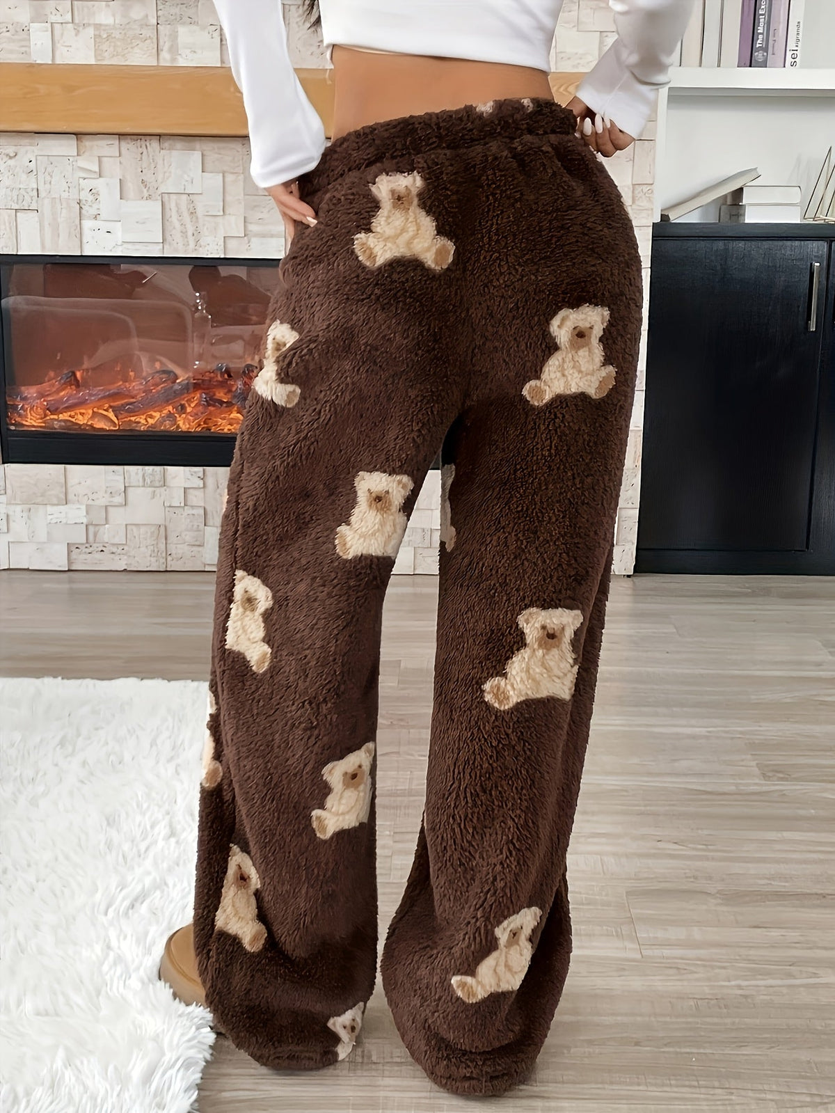 Ilse teddy-print wide-leg lounge pants, view 3