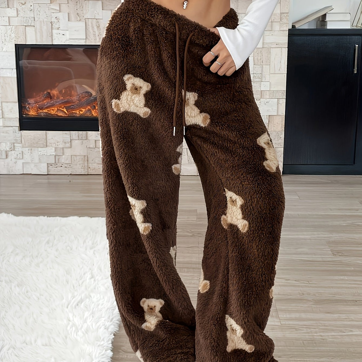 Ilse teddy-print wide-leg lounge pants, view 6