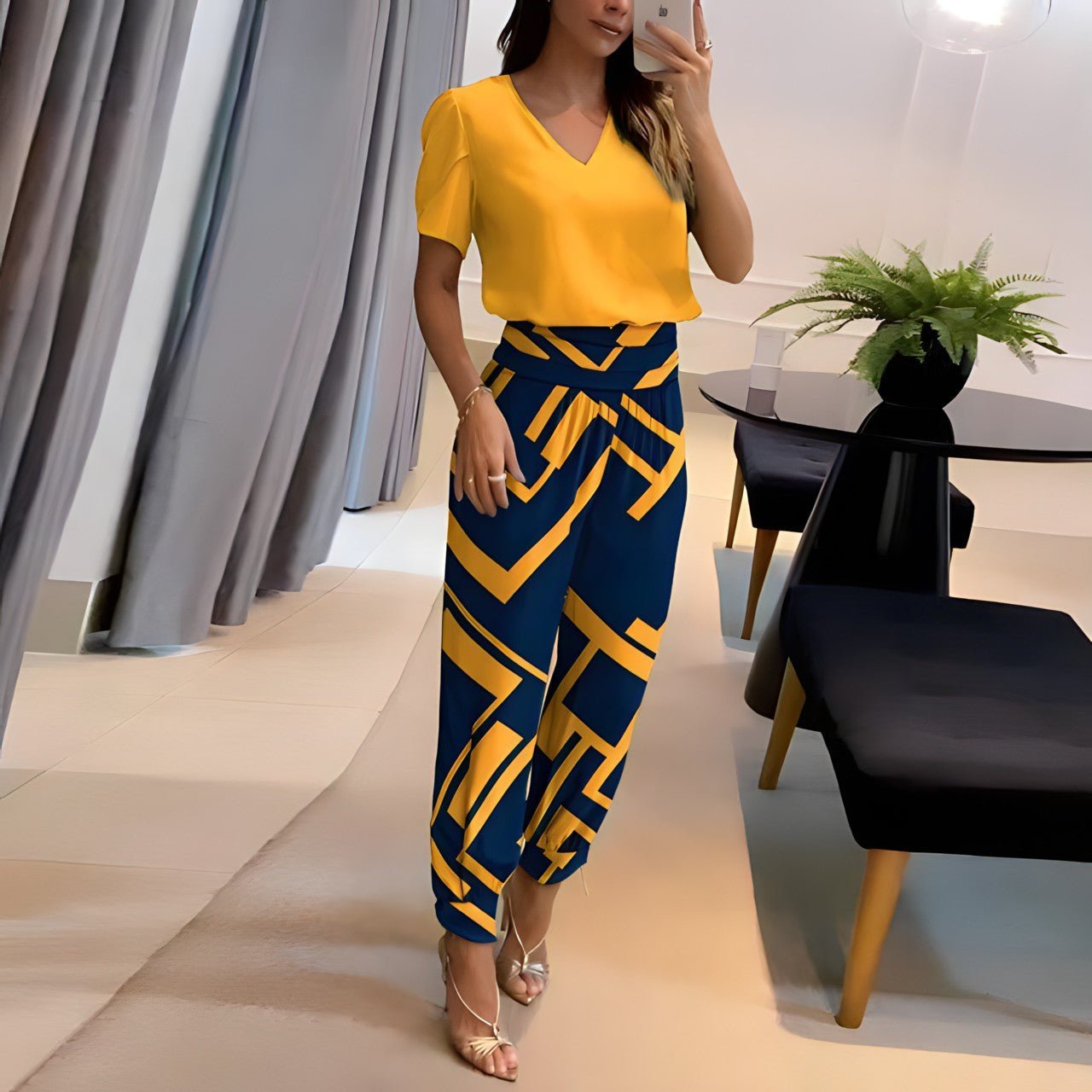 Sorellia | Puff Sleeve Two-Piece Pants Set