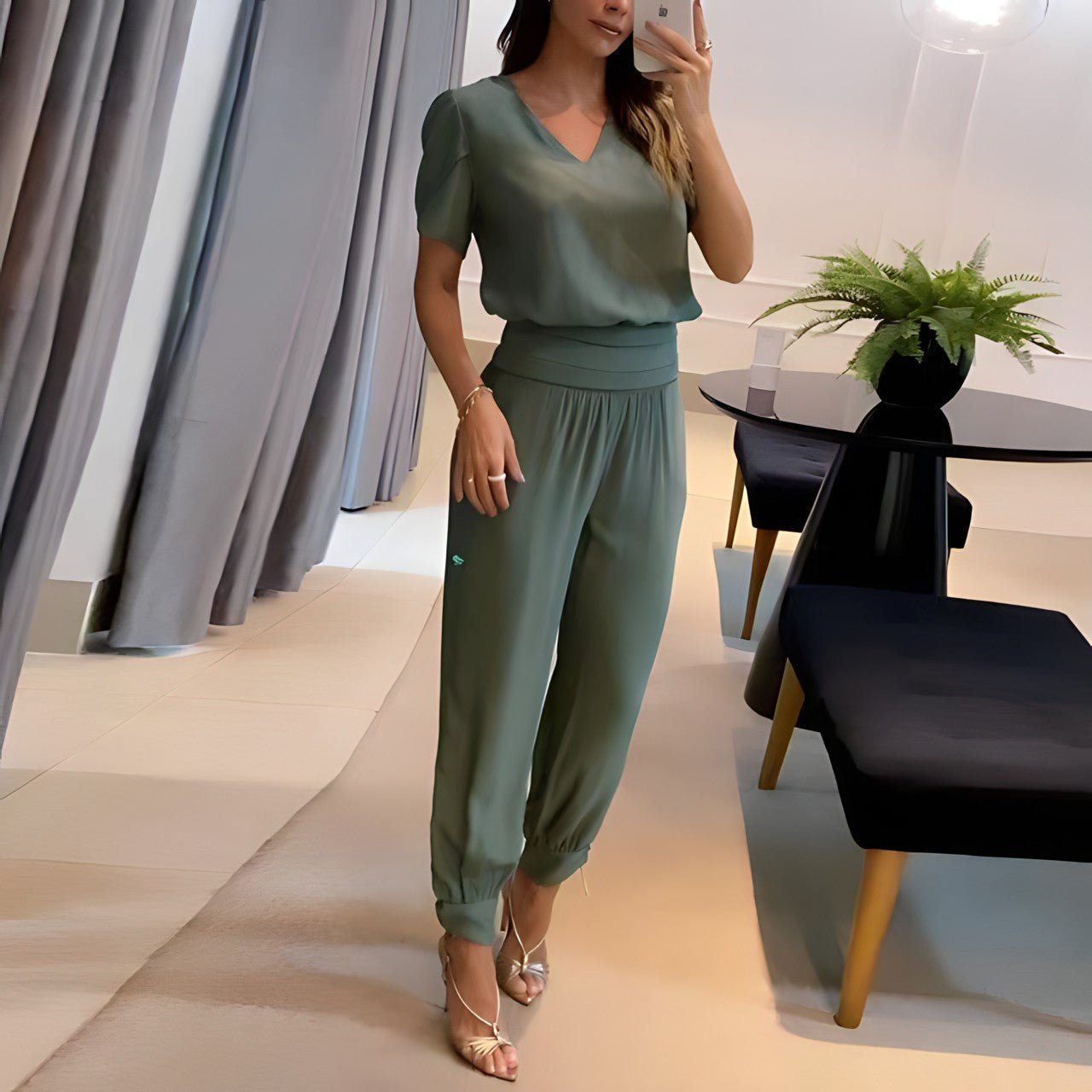 Sorellia | Puff Sleeve Two-Piece Pants Set