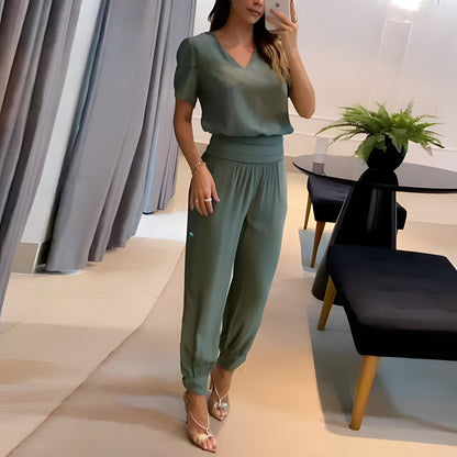 Sorellia | Puff Sleeve Two-Piece Pants Set