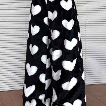Lowri heart-print wide-leg fleece lounge pants, view 12
