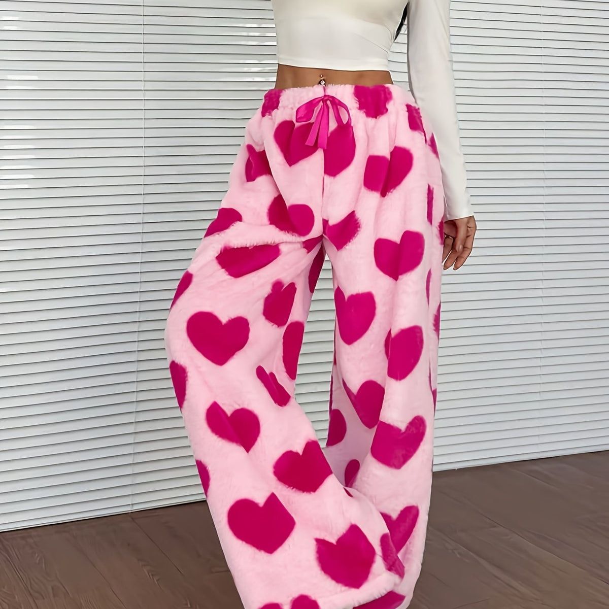 Lowri heart-print wide-leg fleece lounge pants, view 13