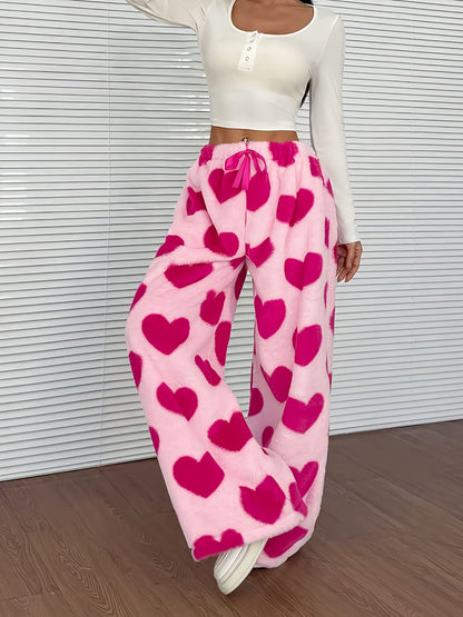 Lowri heart-print wide-leg fleece lounge pants, view 3