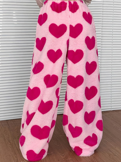 Lowri heart-print wide-leg fleece lounge pants, view 6