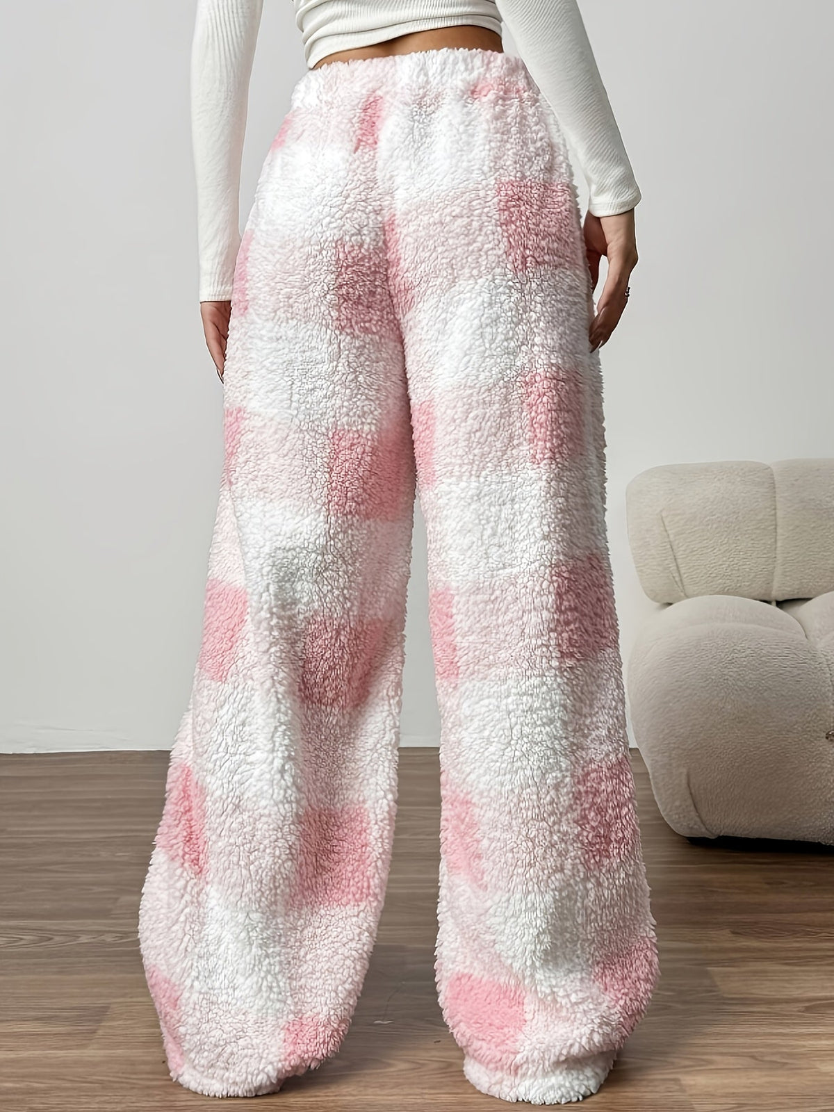 Lowri heart-print wide-leg fleece lounge pants, view 7