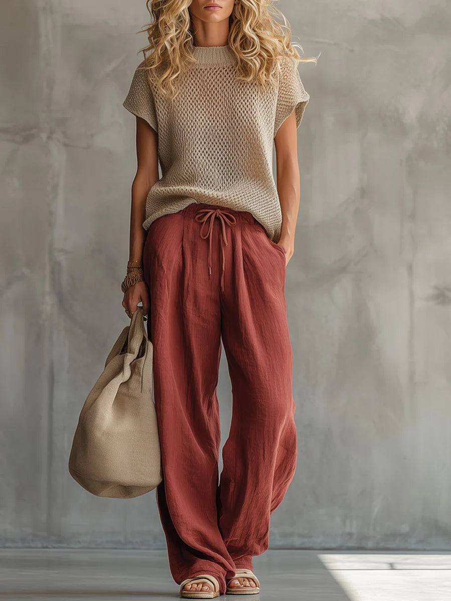 Relaxed knit top and trouser set for women