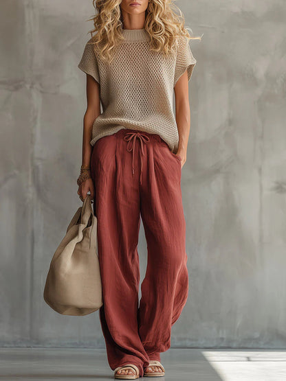 Relaxed knit top and trouser set for women