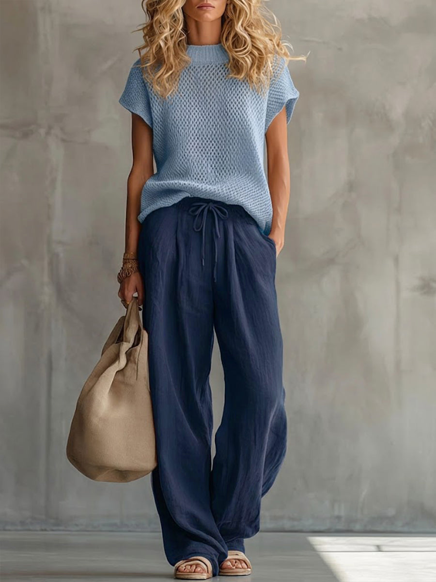 Relaxed knit top and trouser set for women view 2