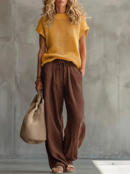 Relaxed knit top and trouser set for women view 3