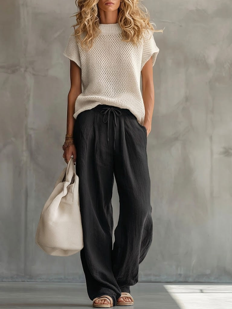 Relaxed knit top and trouser set for women view 4