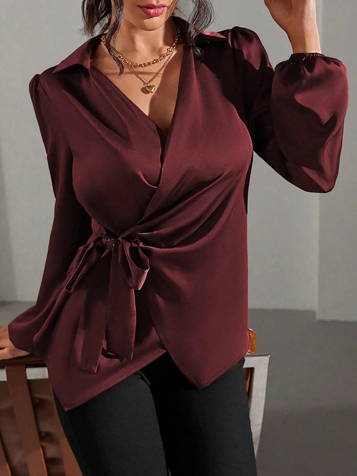 Long sleeve wrap blouse, view 5