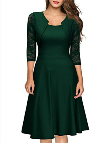 Red lace bolero midi dress side view