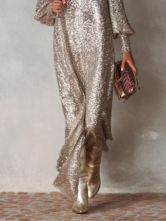 Zelda sequin long-sleeve holiday party maxi dress view 3