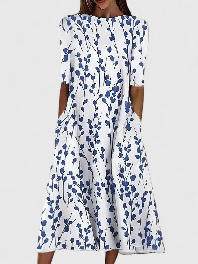 Elmira | Floral Midi Summer Dress with Pockets
