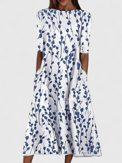 Elmira | Floral Midi Summer Dress with Pockets