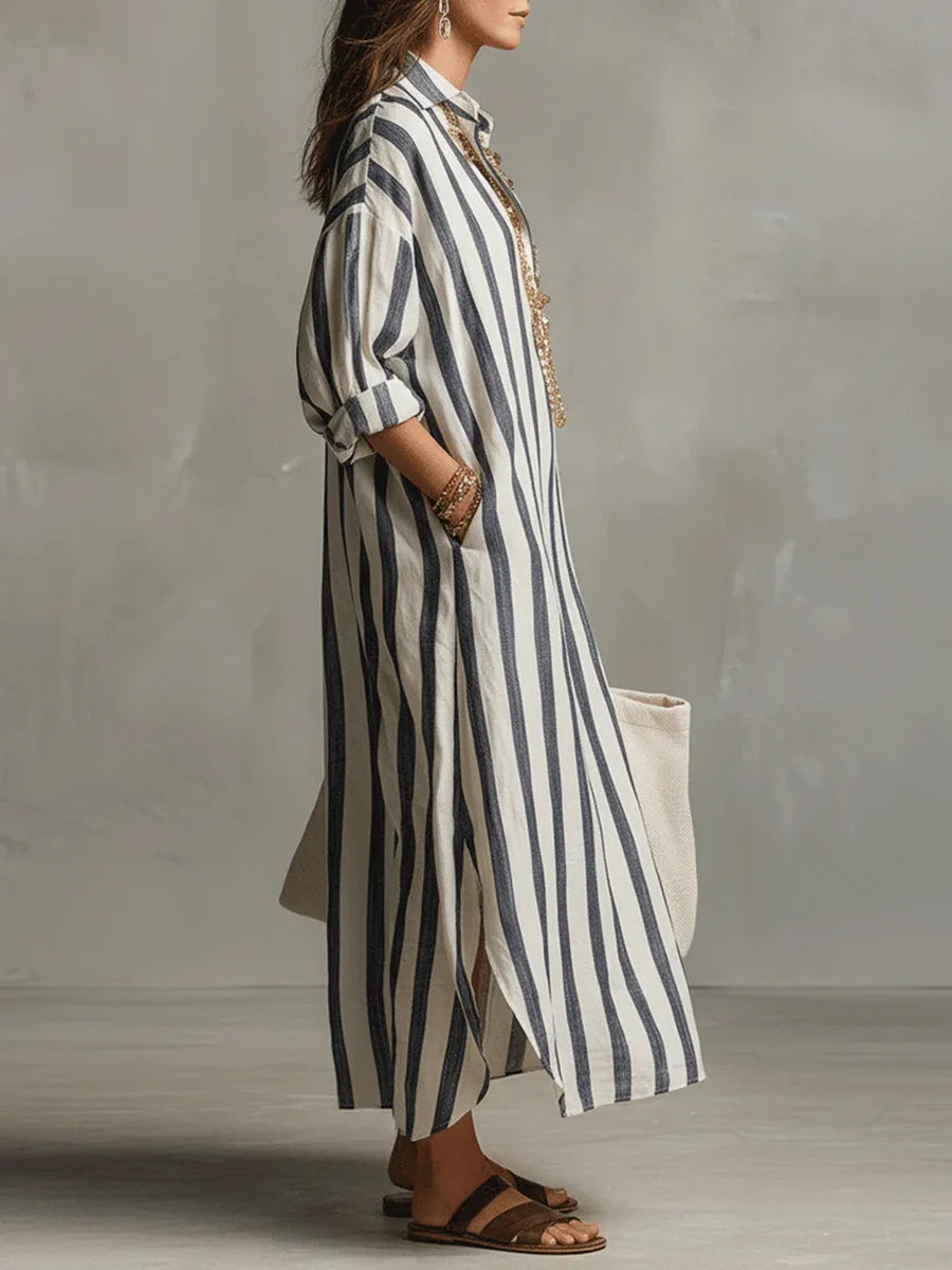 Striped collared maxi shirt dress, alternate view