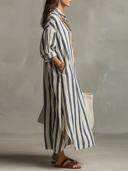 Striped collared maxi shirt dress, alternate view
