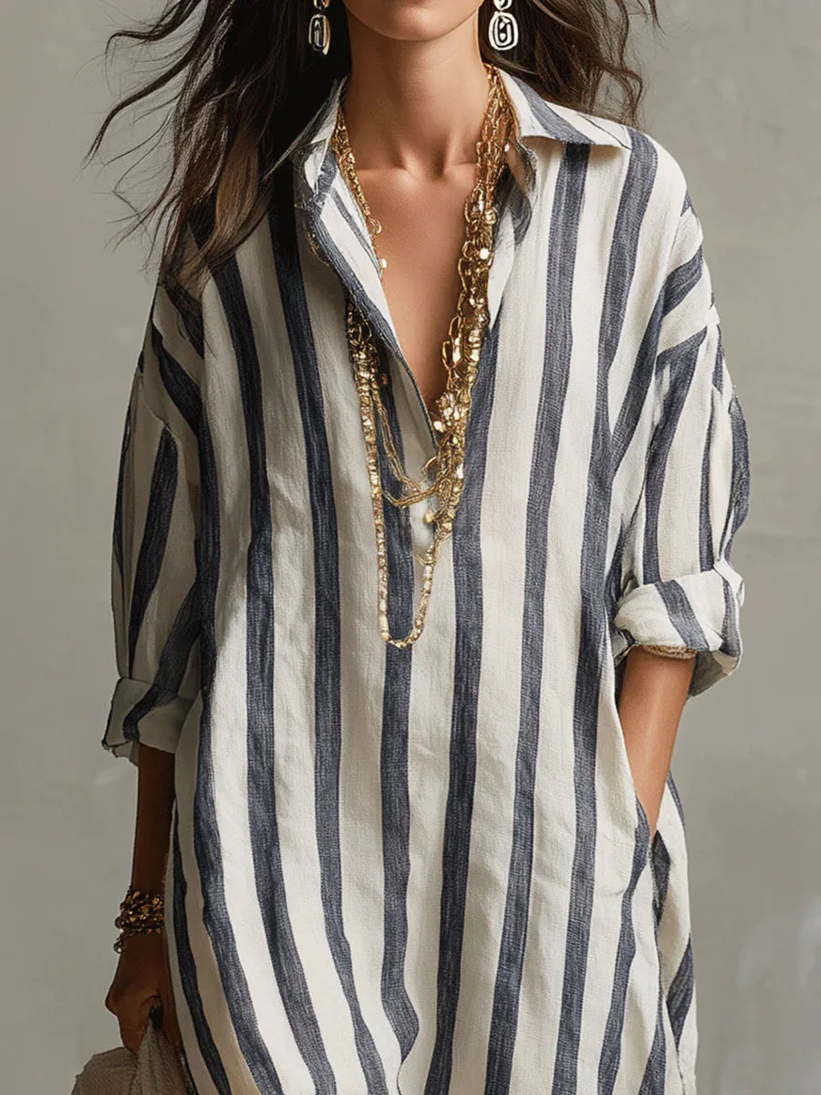 Shirt dress showing collar and button front