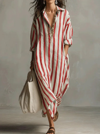 Striped maxi shirt dress, back view