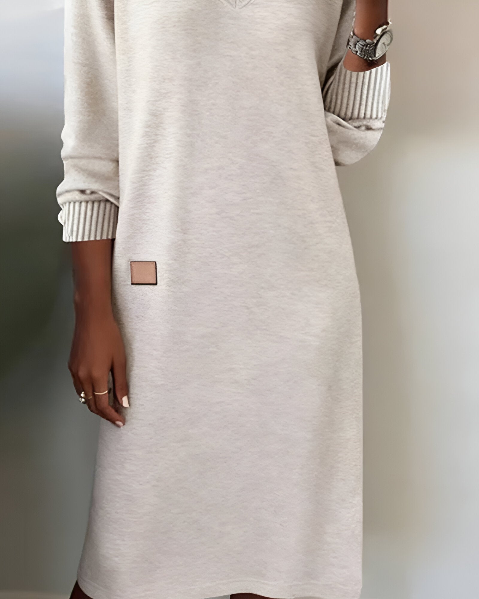 Sweater dress showing knit texture