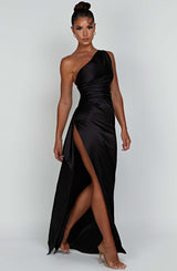 Saffira | Wedding Guest Satin One Shoulder Bodycon Dress