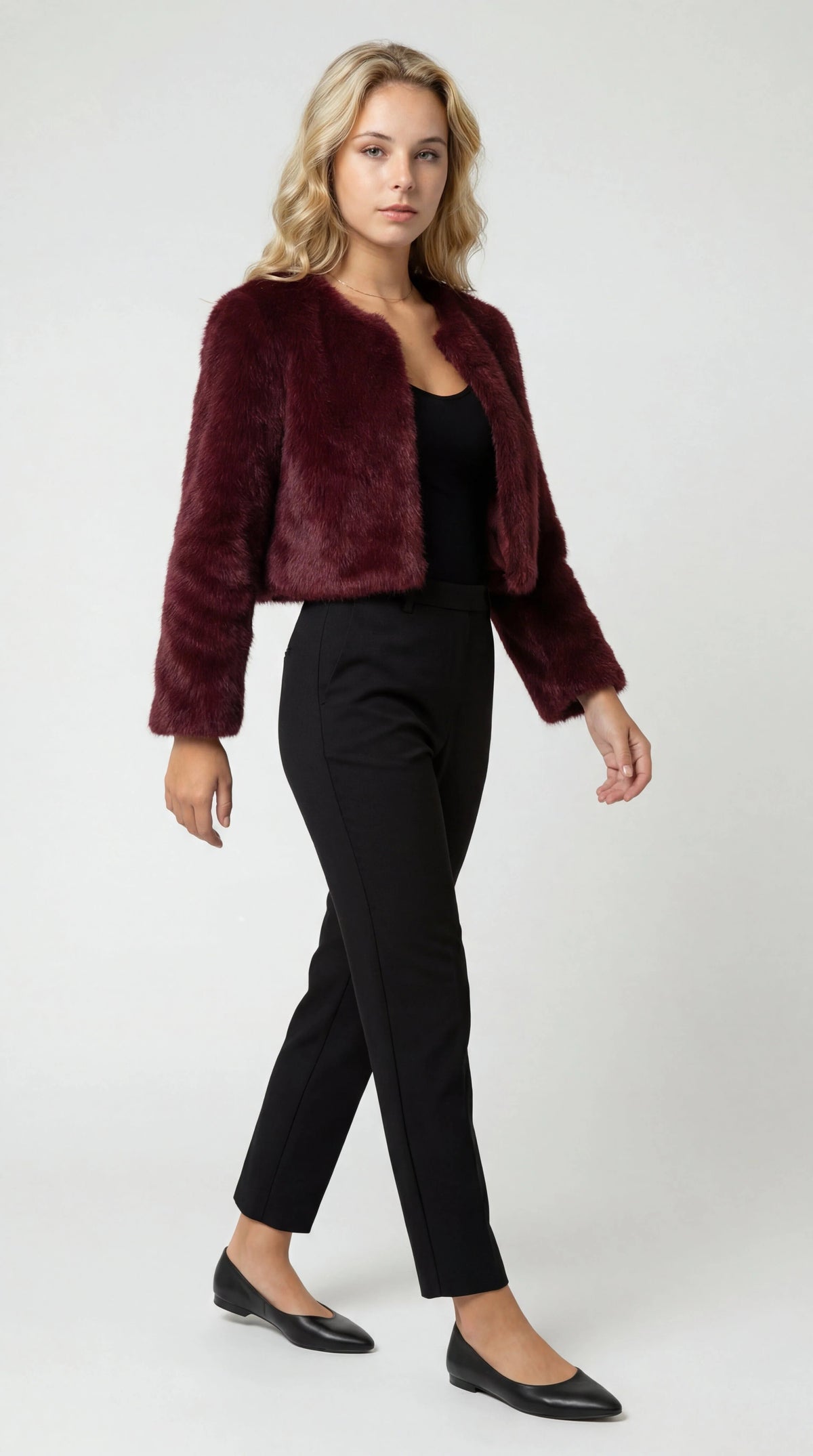 Faux fur cropped shrug jacket for women