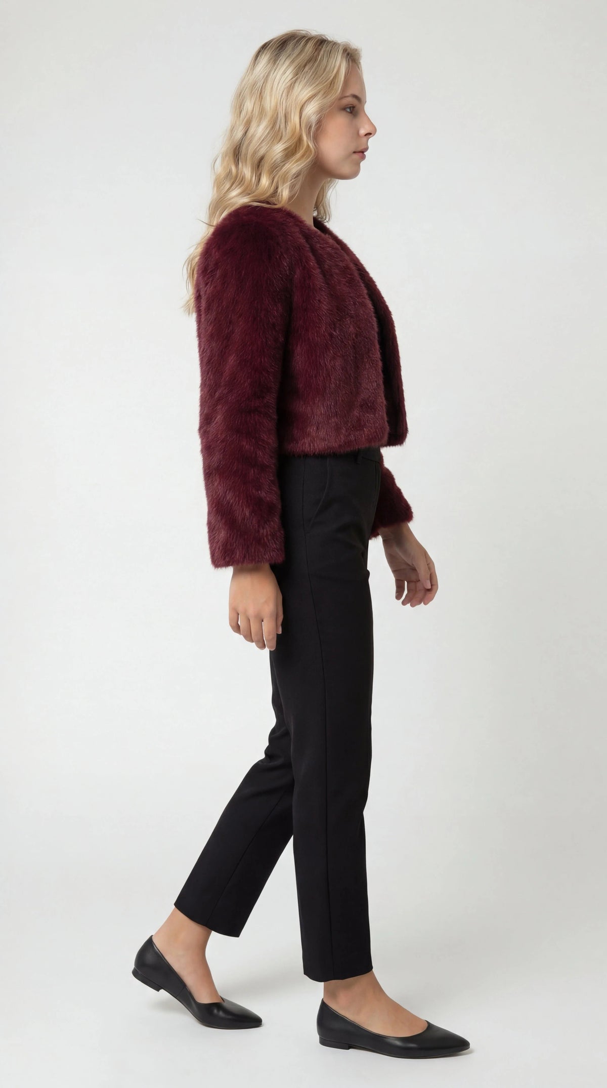 Faux fur cropped shrug jacket for women view 2