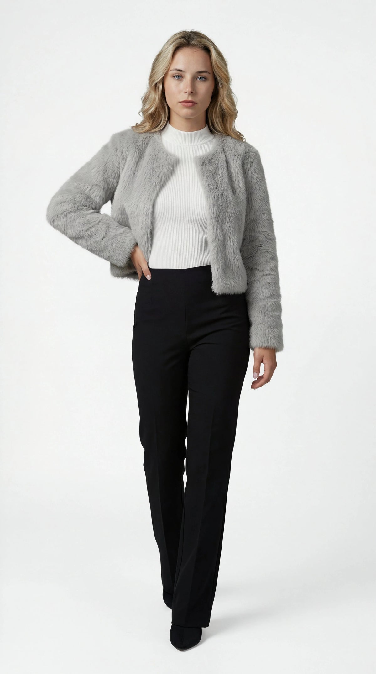 Faux fur cropped shrug jacket for women view 5