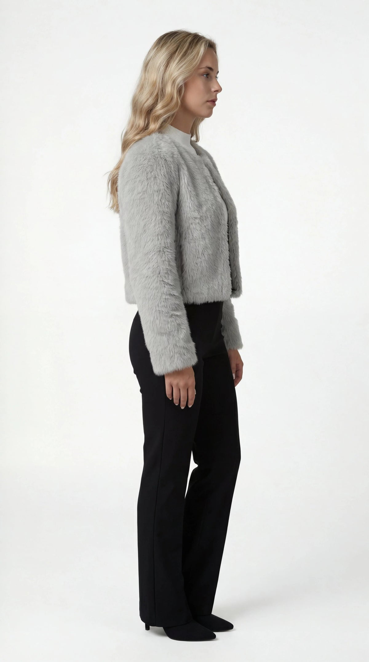 Faux fur cropped shrug jacket for women view 6