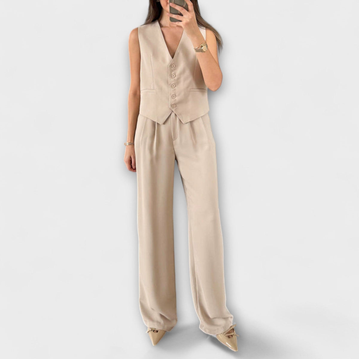 V-neck vest and trouser set for women