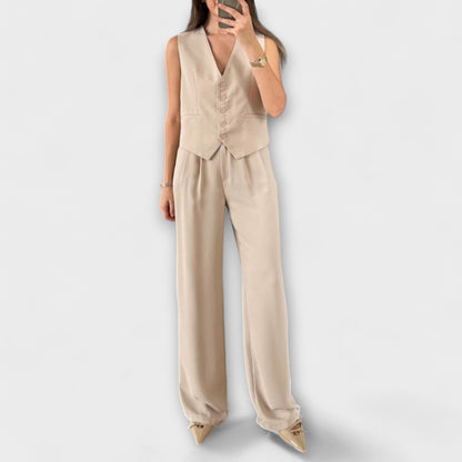 V-neck vest and trouser set for women
