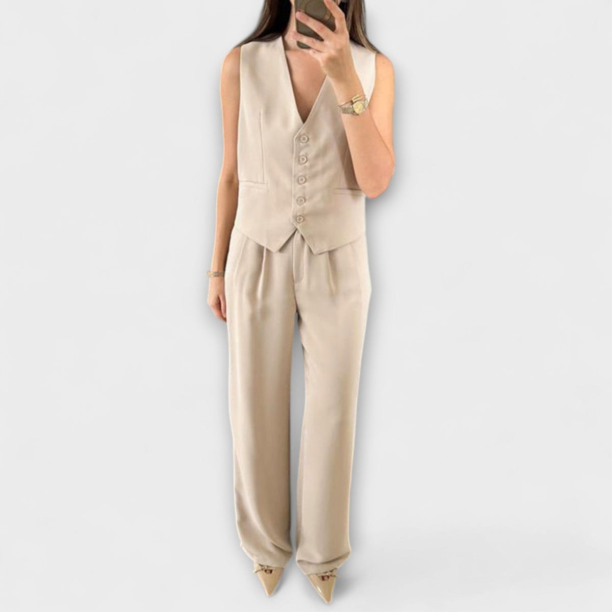 V-neck vest and trouser set for women view 2