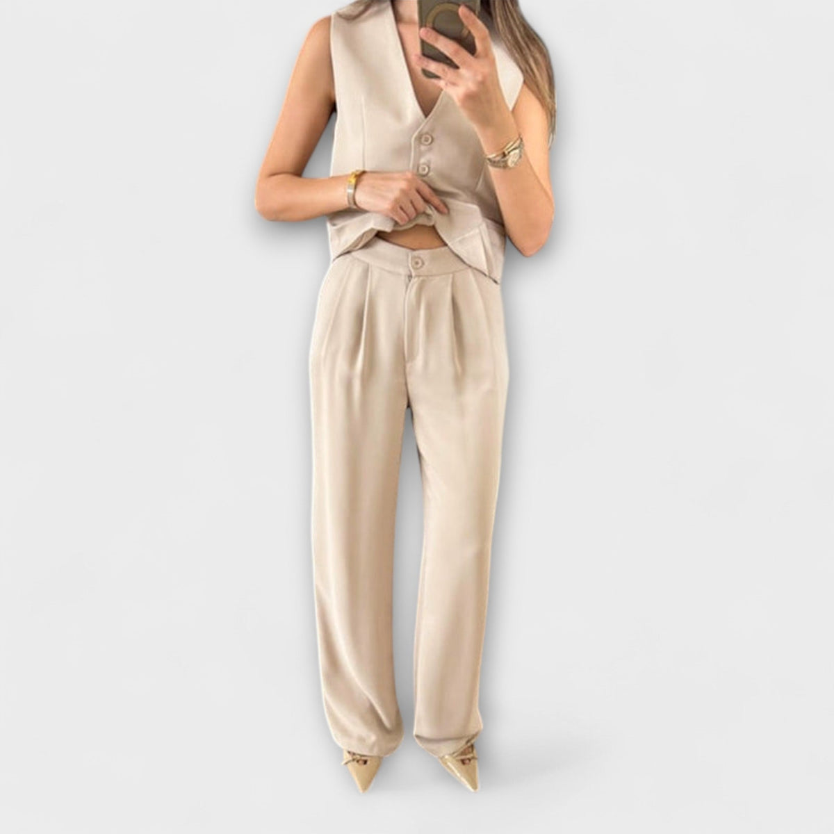 V-neck vest and trouser set for women view 4