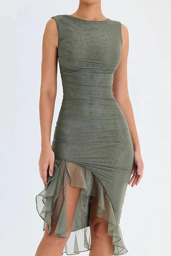 Morgan | Ruched Midi Wedding Guest Dress