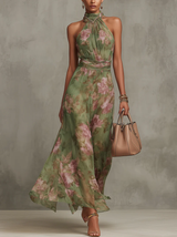 Auressa | Floral Halter Neck Maxi Dress