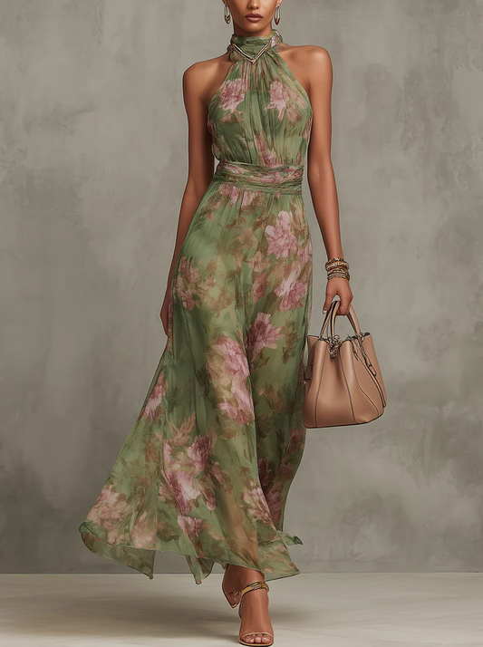 Auressa | Floral Halter Neck Maxi Dress