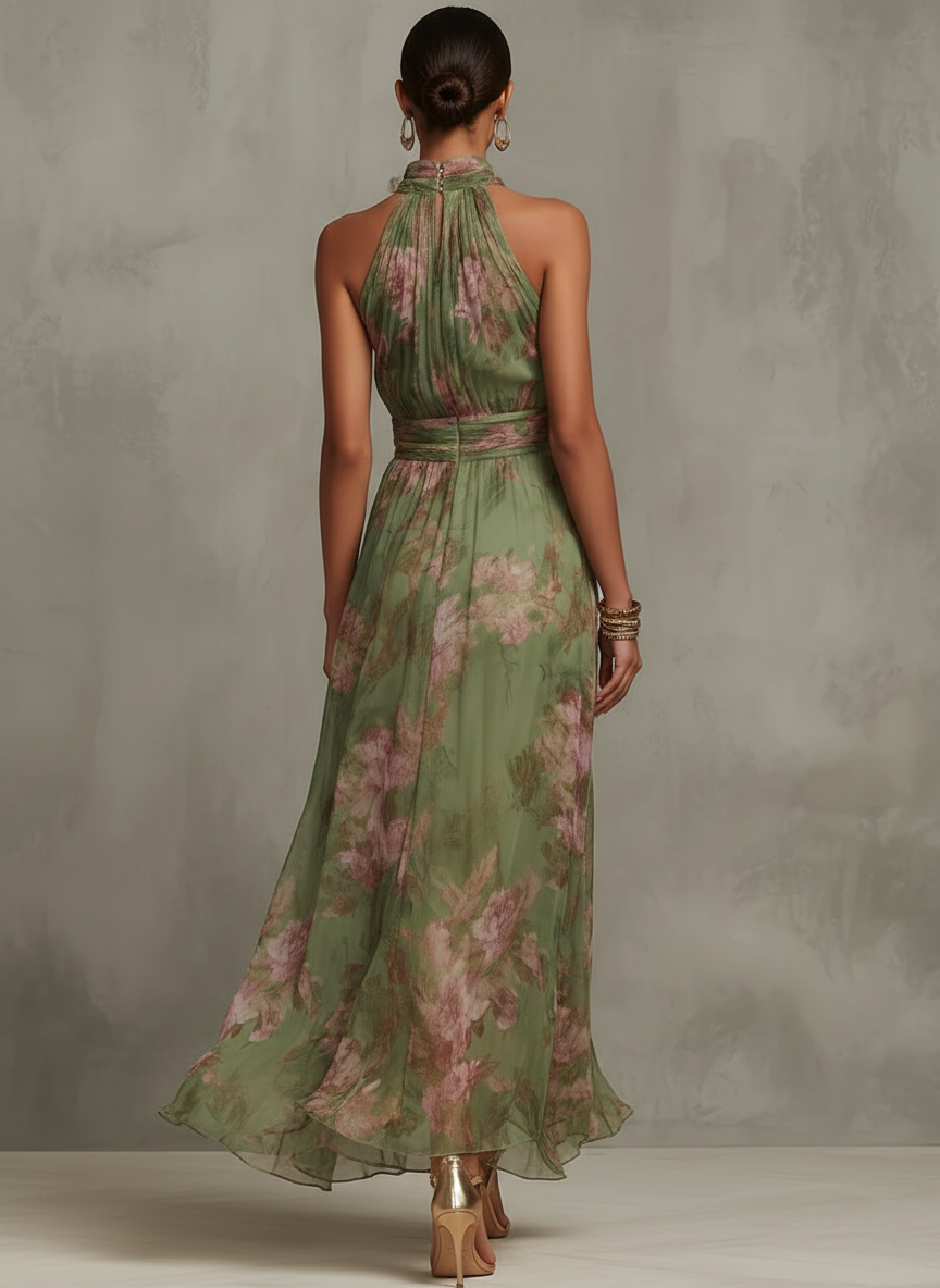 Auressa | Floral Halter Neck Maxi Dress