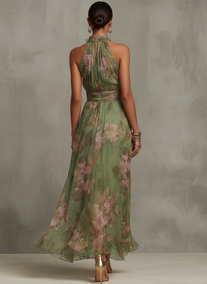 Auressa | Floral Halter Neck Maxi Dress