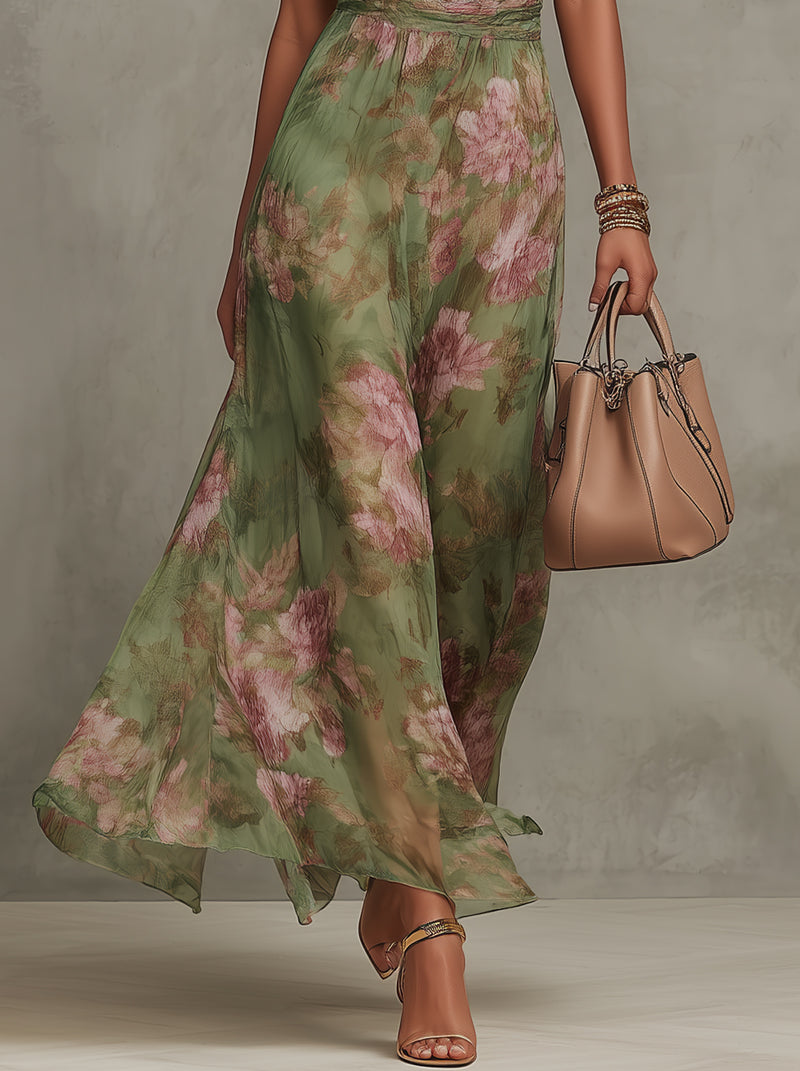 Auressa | Floral Halter Neck Maxi Dress