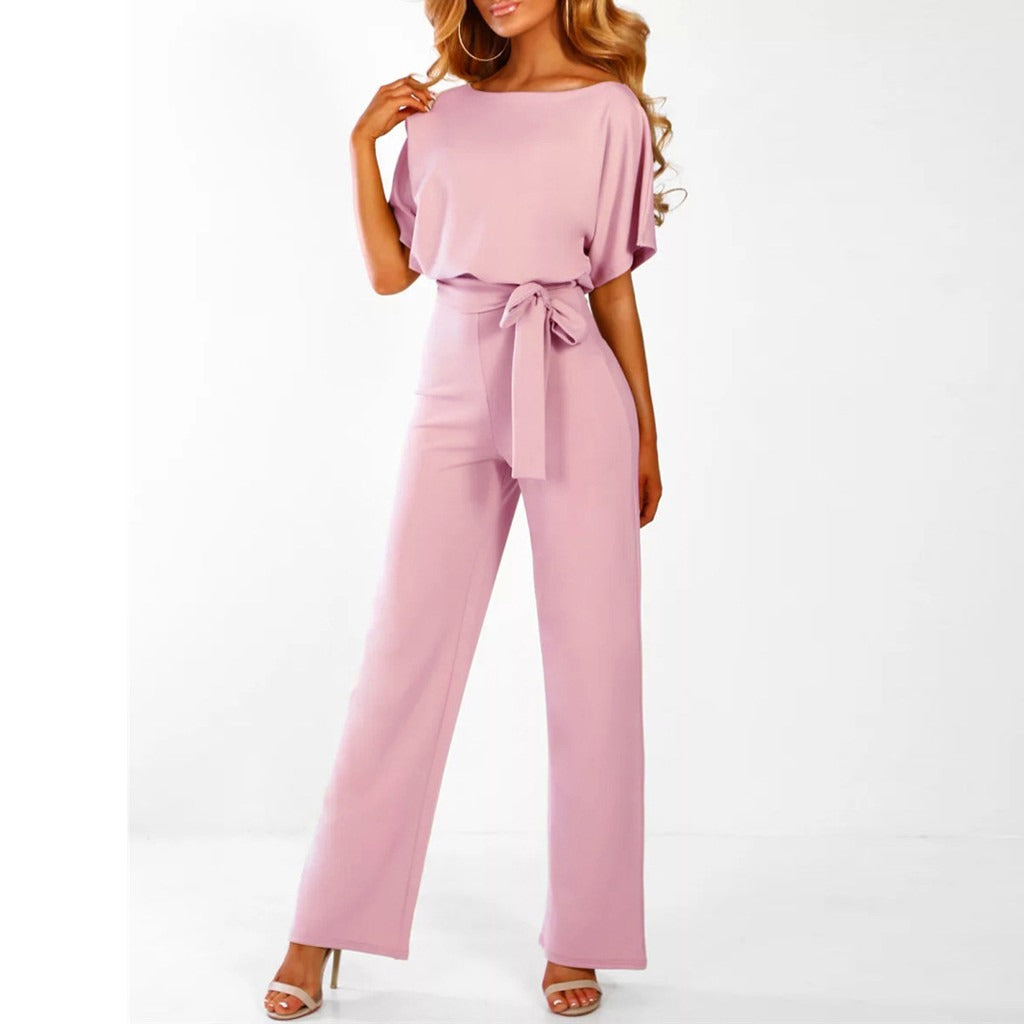 Belted wide-leg jumpsuit in pink colourway