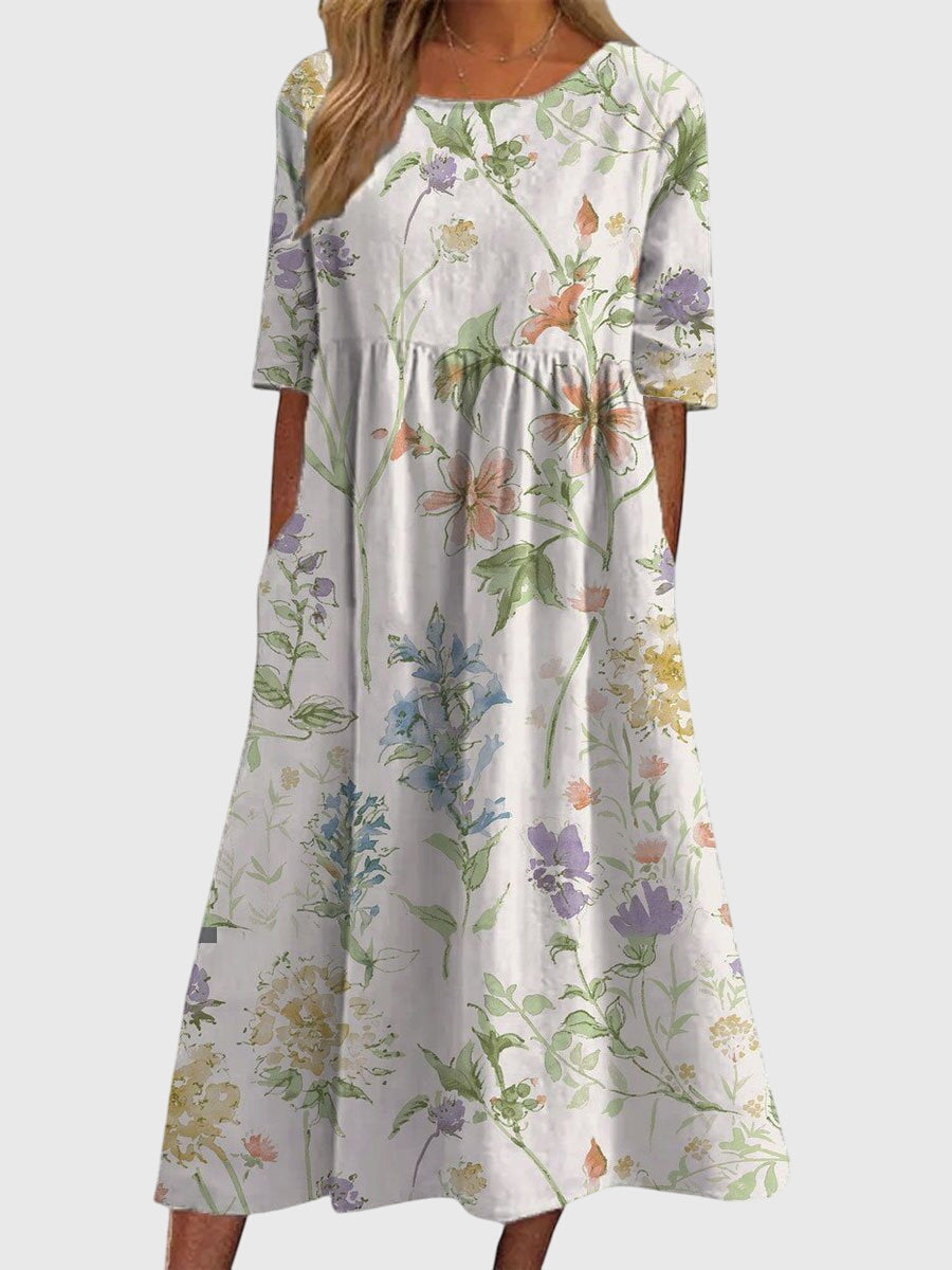 Aureline | Floral Midi Dress with Pockets